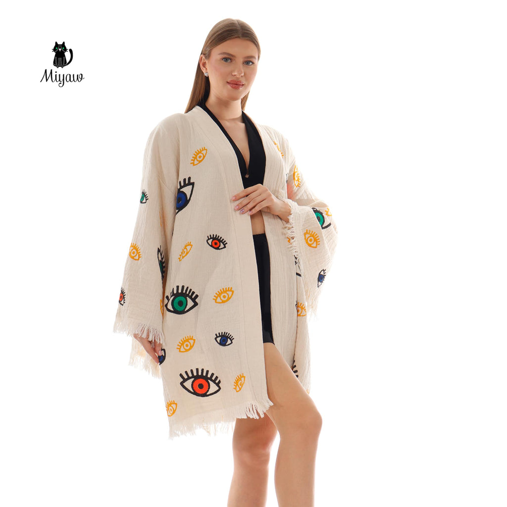 Bulk Organic Cotton Handcrafted Colorful Eyes Kimono