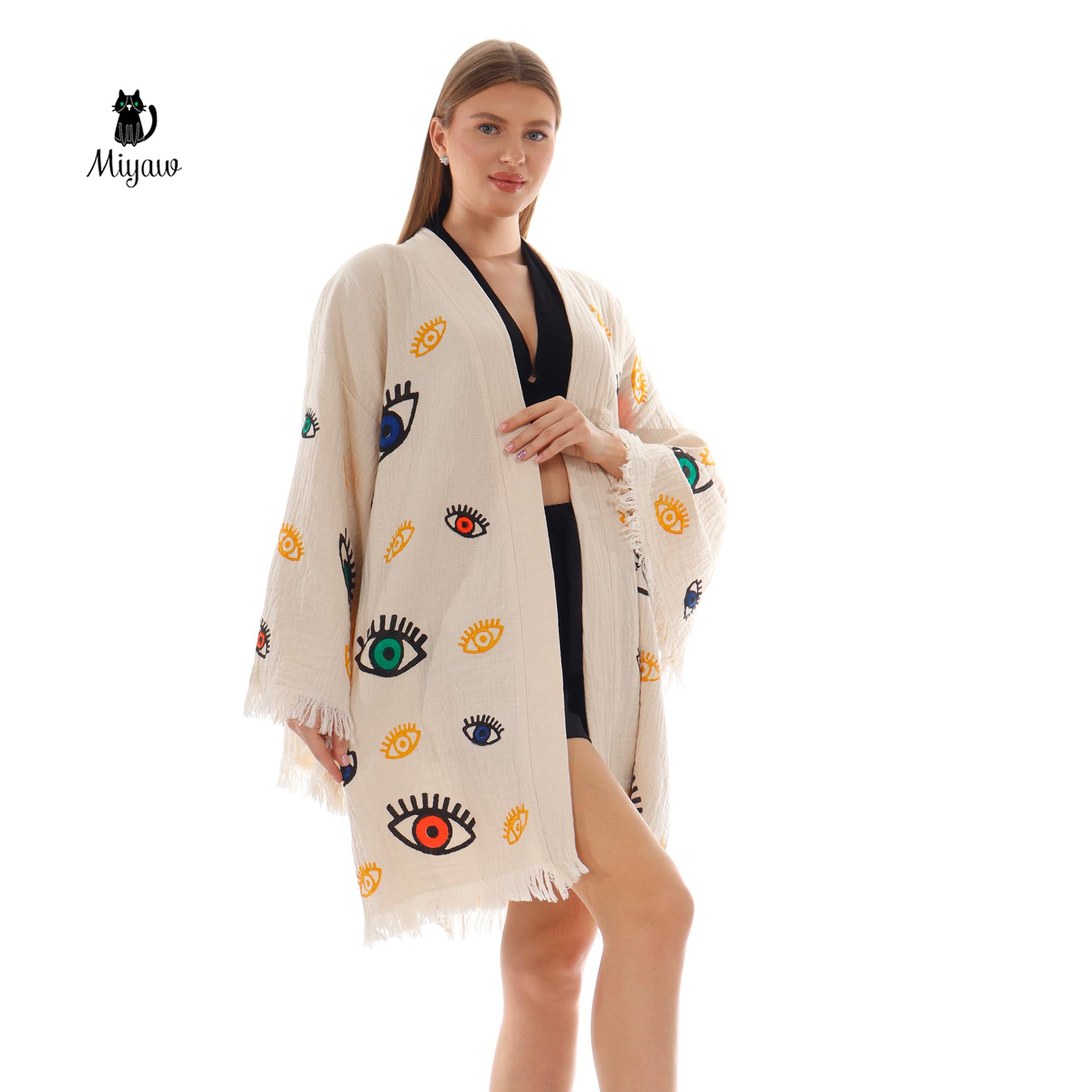 Bulk Organic Cotton Handcrafted Colorful Eyes Kimono