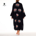 Handmade Evil Eye Stamped Kimono Robe in Black