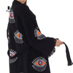 Handmade Evil Eye Stamped Kimono Robe in Black