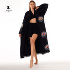 Handmade Evil Eye Stamped Kimono Robe in Black