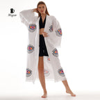 Handcrafted Eye Stamped Kimono Robe in White