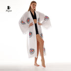 Handcrafted Eye Stamped Kimono Robe in White