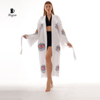 Handcrafted Eye Stamped Kimono Robe in White