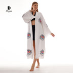 Handcrafted Eye Stamped Kimono Robe in White