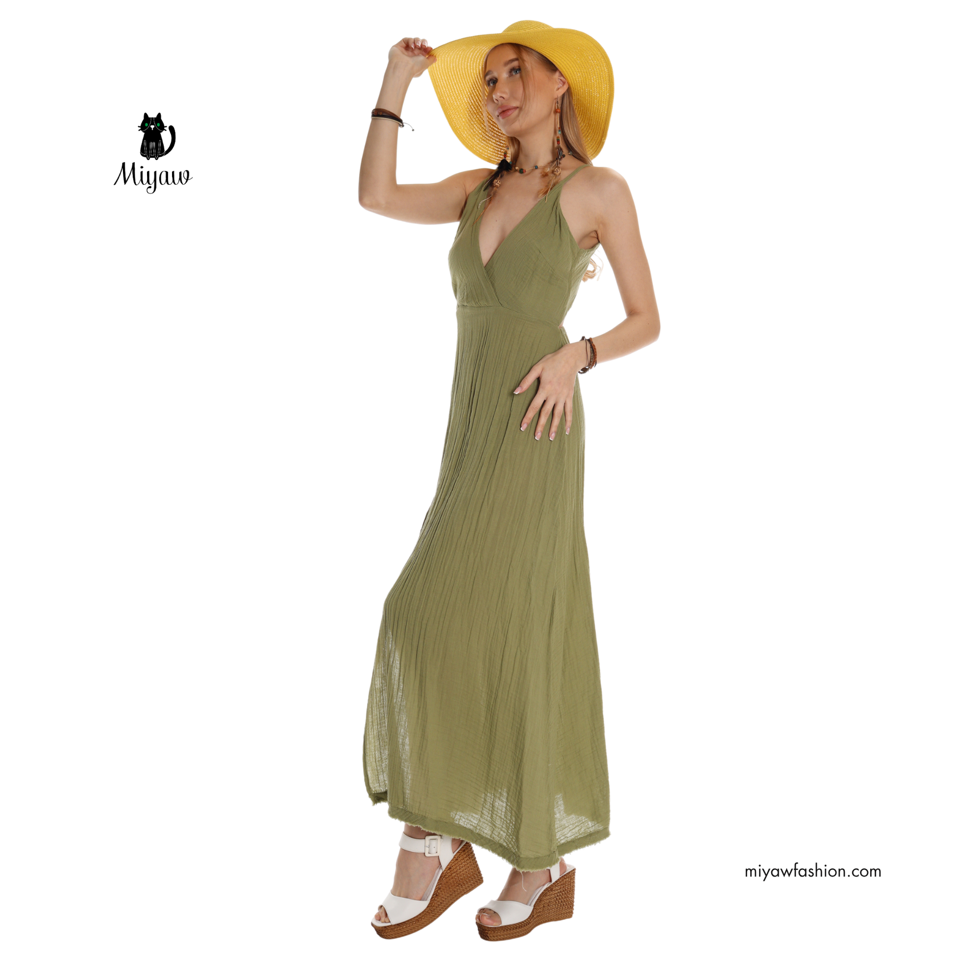 Boho Maxi Dress for Summer in V-Neck Sleeveless Style - Organic Cotton
