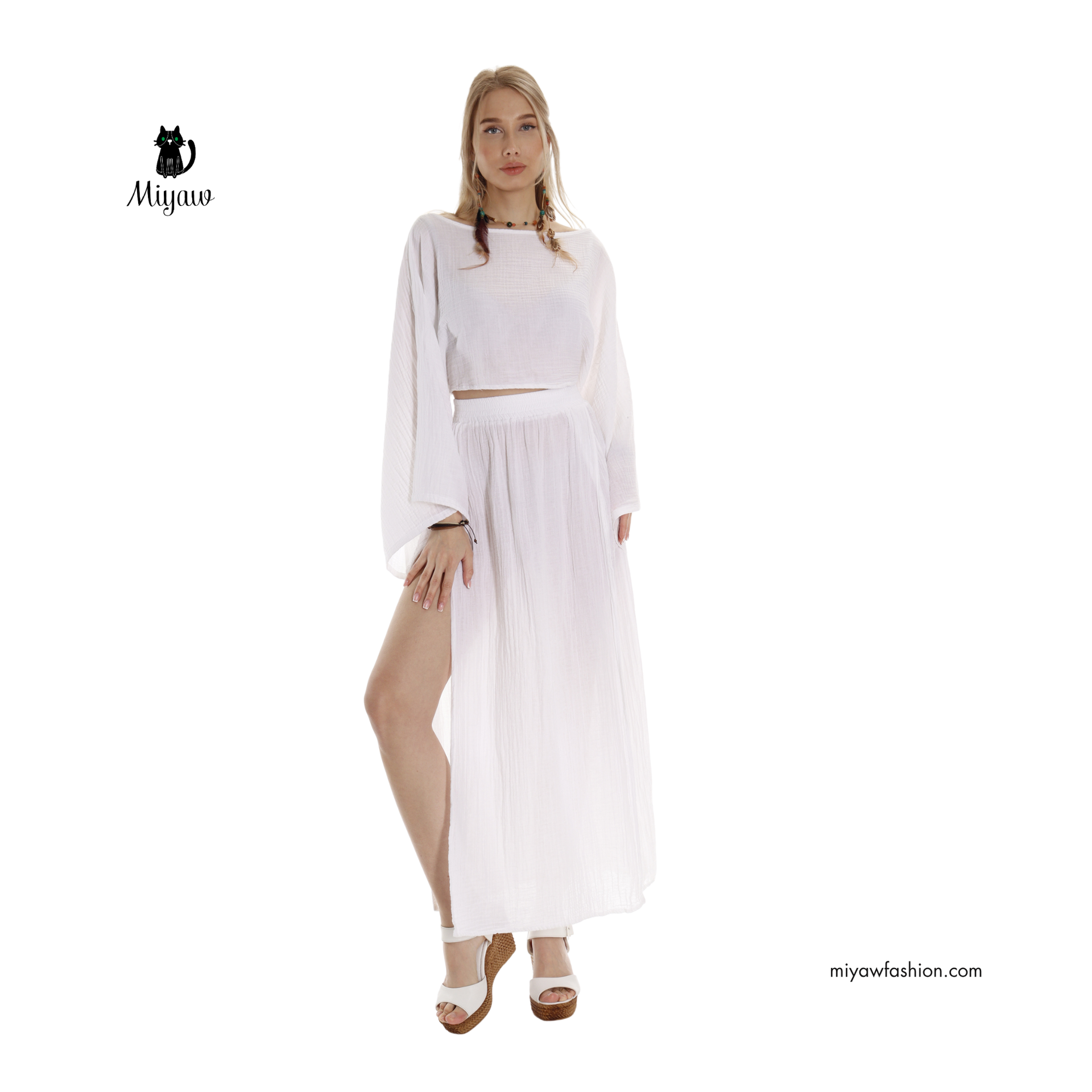 Ethically Made Boho Organic Cotton Maxi Skirt | Double Slits