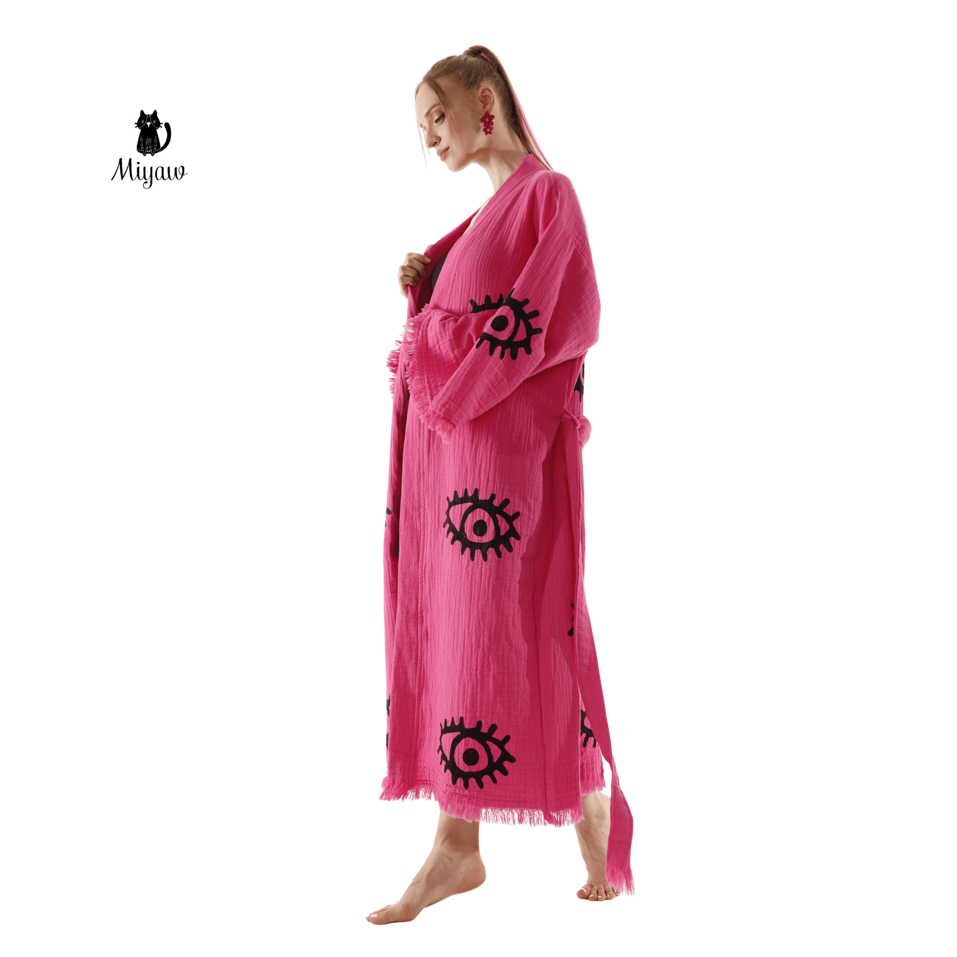 Evil Eye Pink Swim Caftan Cover Up – Organic Cotton