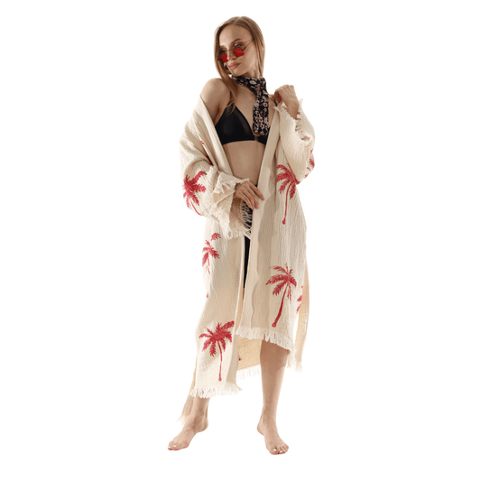 Red Palm Tree Kimonos – Soft Cotton Kimono Robe for Effortless Style