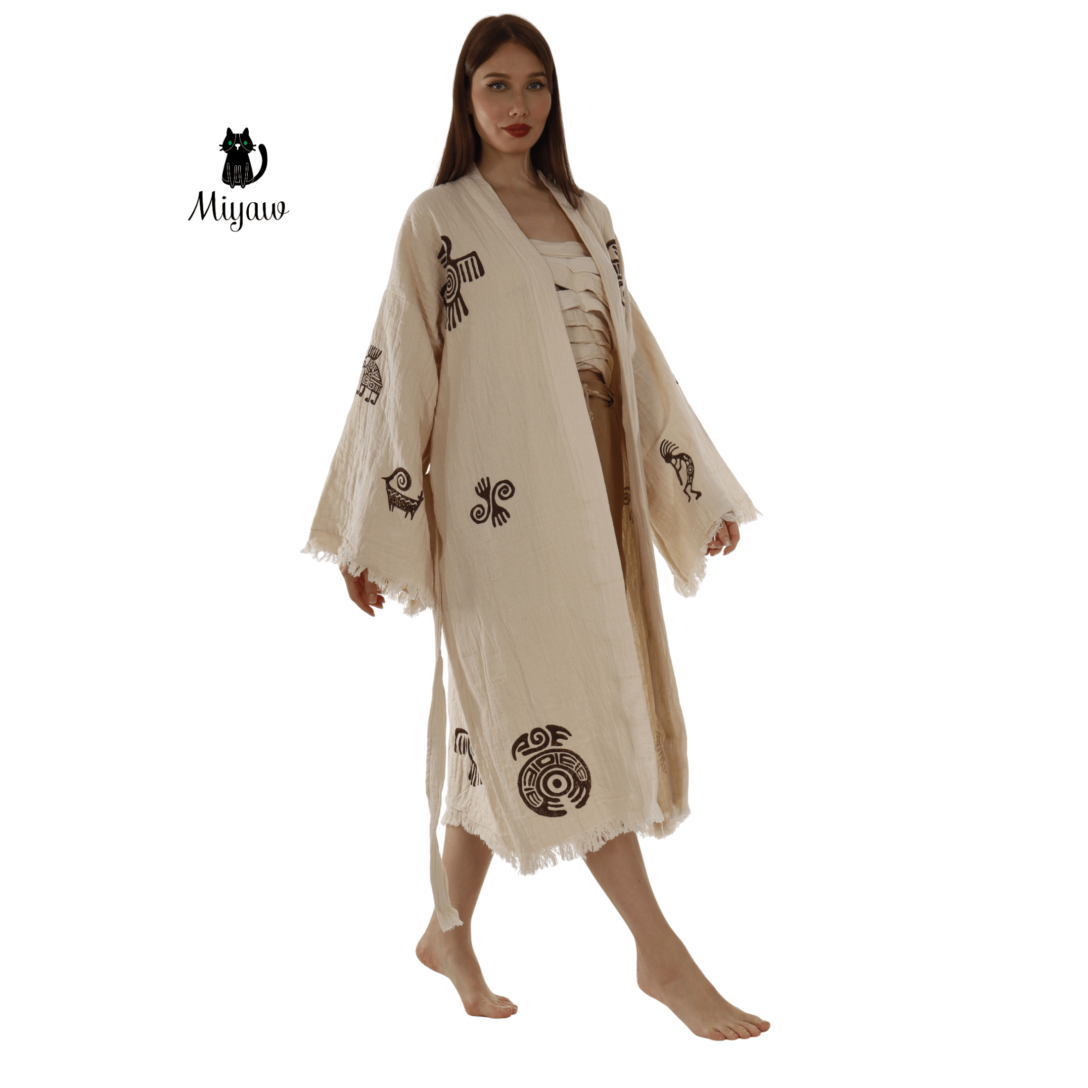 Women's Aztec Cotton Bathrobe – Long Kimono Style Robe
