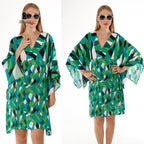 Stylish Resort Wear: Green Mini Dress with 3/4 Wide Sleeves - Miyawfashion