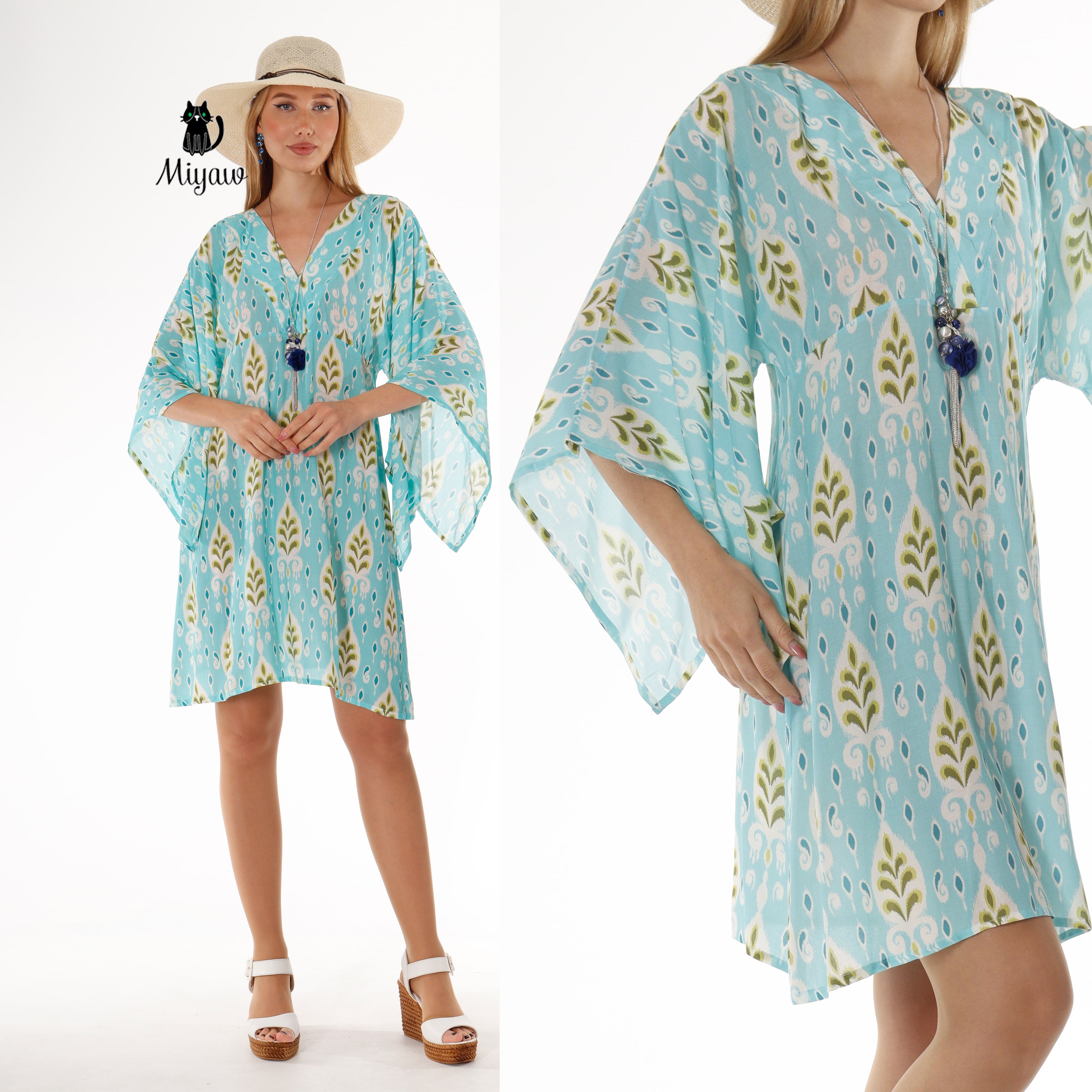 Abstract Print Fairy Dress - V-neck Mini Dress for Boho Chic Style - Miyawfashion
