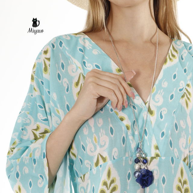 Abstract Print Fairy Dress - V-neck Mini Dress for Boho Chic Style - Miyawfashion