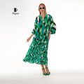 Elegant Green V-Neck Maxi Dress for Modest Women - Miyawfashion