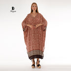 Bat Wing Maxi Dress in Brown, Long Sleeve Flowy Dress - Miyawfashion