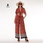 Resort Ready Boho Brown Crop Top and Wide Leg Pant Set - Vacation Chic - Miyawfashion