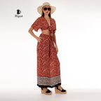Resort Ready Boho Brown Crop Top and Wide Leg Pant Set - Vacation Chic - Miyawfashion