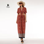 Resort Ready Boho Brown Crop Top and Wide Leg Pant Set - Vacation Chic - Miyawfashion