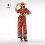 Resort Ready Boho Brown Crop Top and Wide Leg Pant Set - Vacation Chic - Miyawfashion