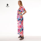 Pink Resort Style Set - Boho Crop Top and Wide Leg Pants - Miyawfashion