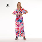 Pink Resort Style Set - Boho Crop Top and Wide Leg Pants - Miyawfashion