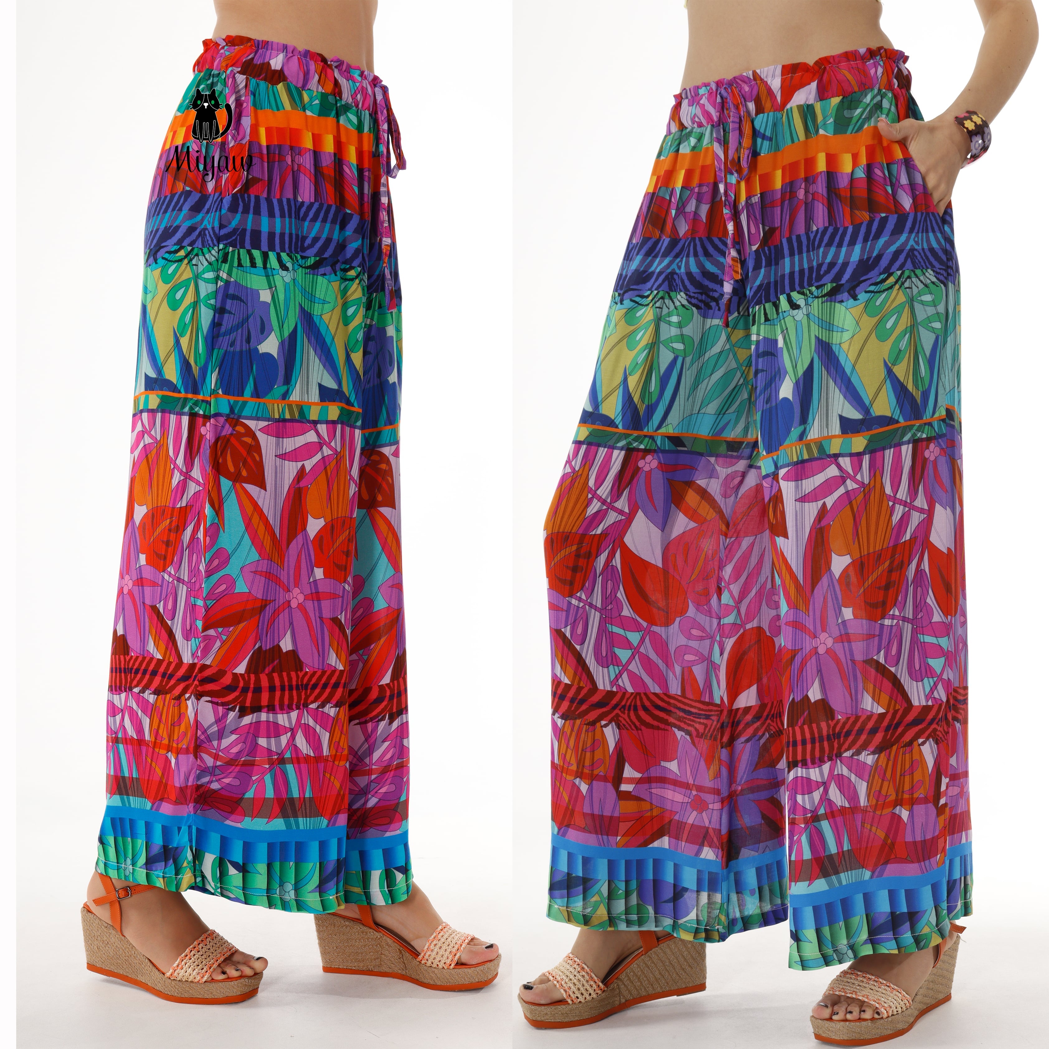 Boho Chic Style: Colorful Wide Leg Women's Festival Pants - Miyawfashion