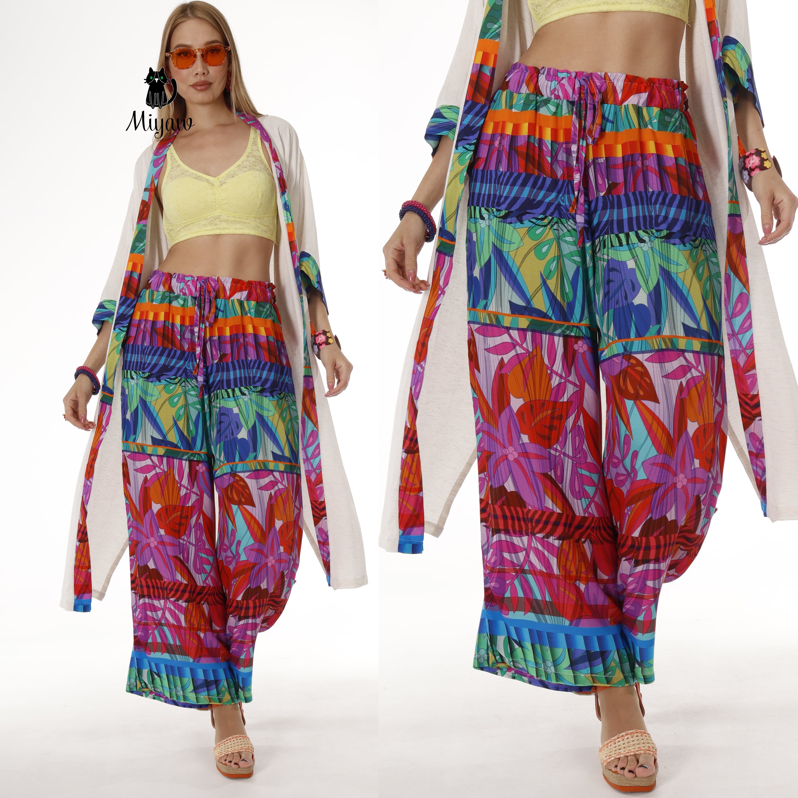 Boho Chic Style: Colorful Wide Leg Women's Festival Pants - Miyawfashion