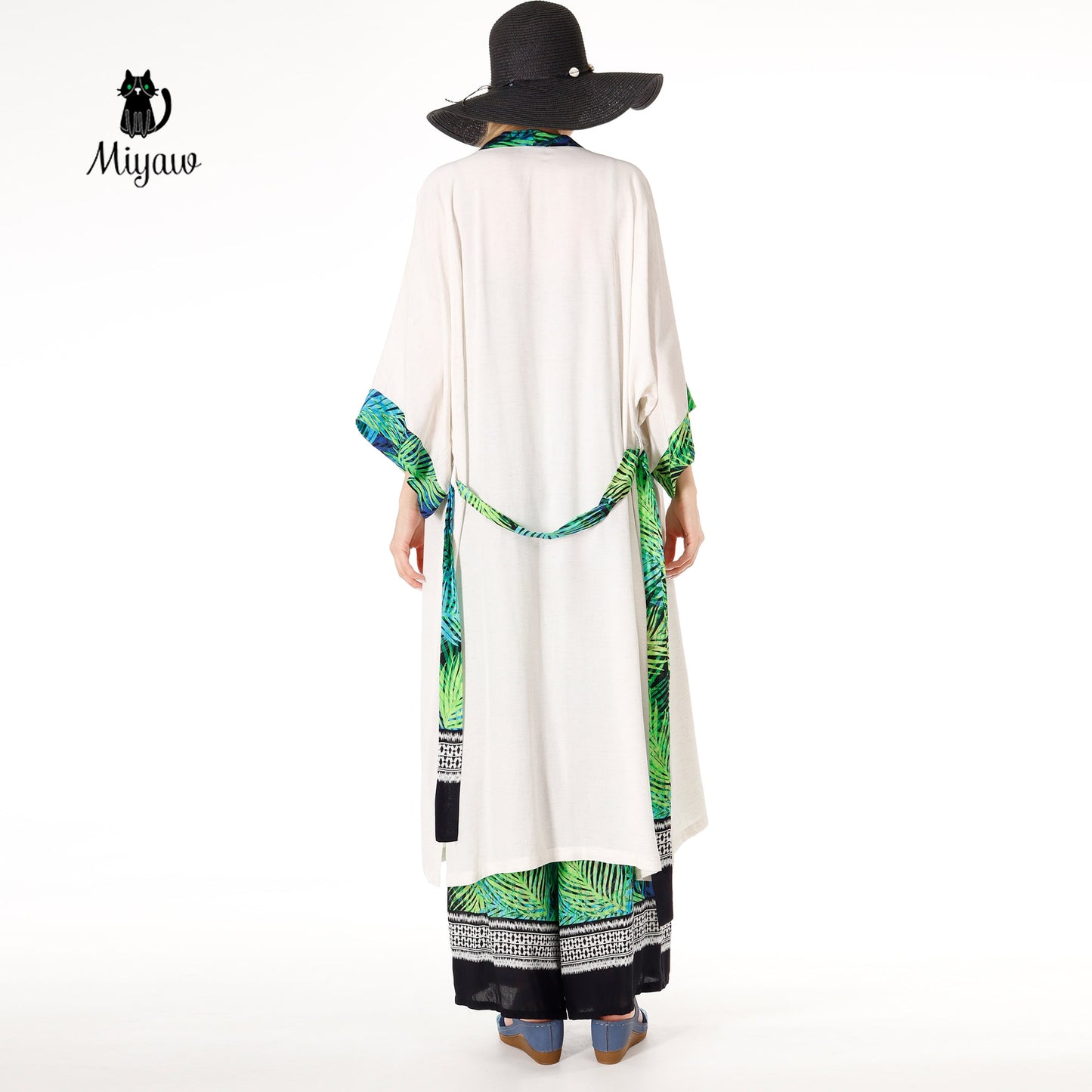 White Linen Kimono Robe, Boho Linen Tops for Festival Outfits Miyawfashion