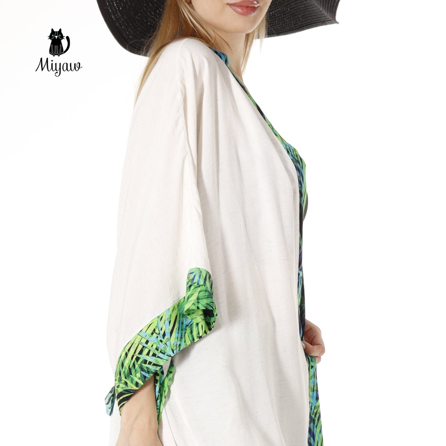 White Linen Kimono Robe, Boho Linen Tops for Festival Outfits Miyawfashion