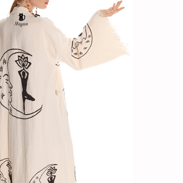 white christmas dresses Boho Cotton Kimono Robe – Yoga Girl & Moon Stamp, Organic Loungewear
