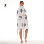 Cotton Short Sleeve Handmade Evil Eye Kimono Robe in White
