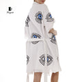 Cotton Short Sleeve Handmade Evil Eye Kimono Robe in White