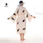 Organic Cotton Evil Eye Kaftan, Kimono Robe for Home