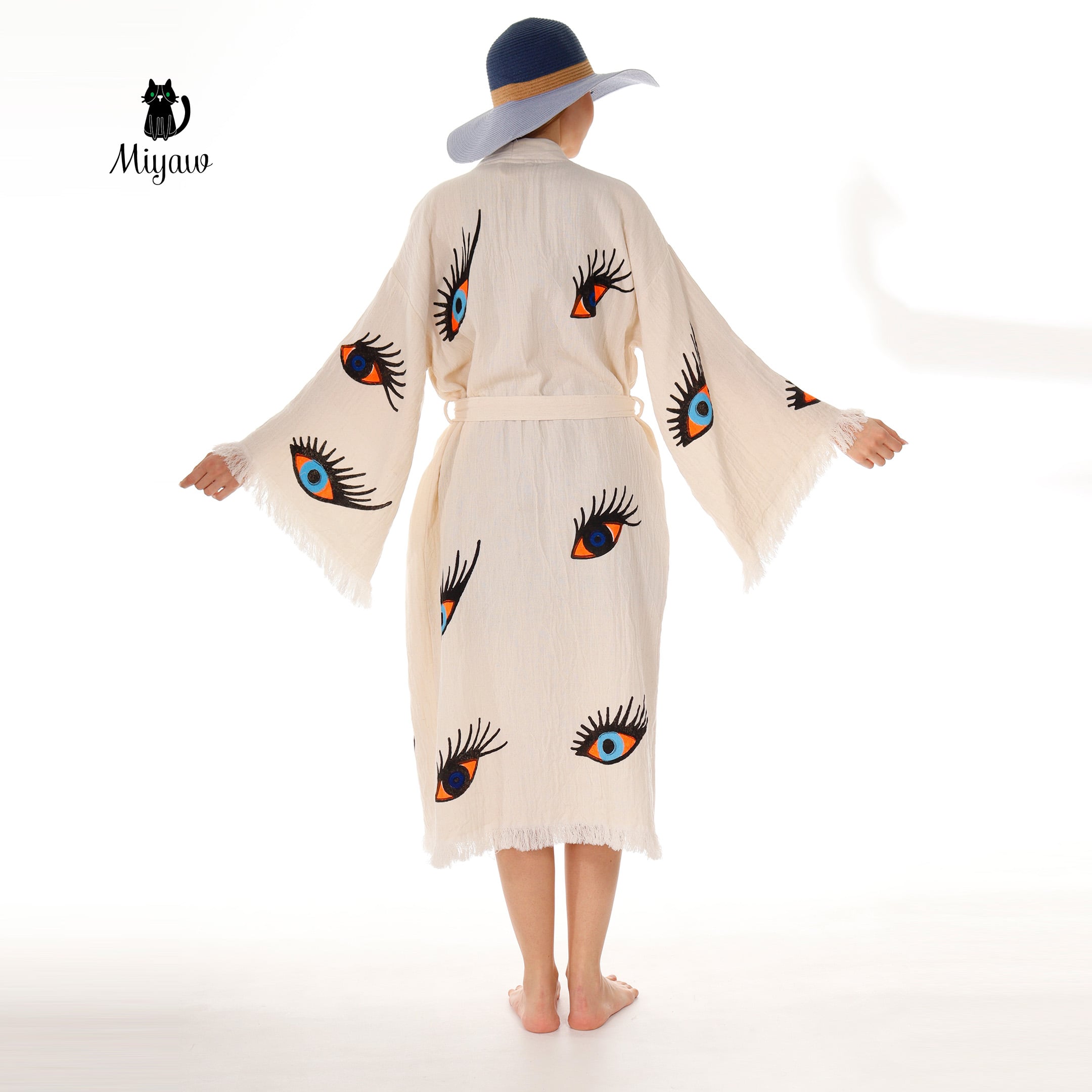 Organic Cotton Evil Eye Kaftan, Kimono Robe for Home
