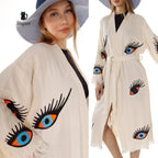 Organic Cotton Evil Eye Kaftan, Kimono Robe for Home