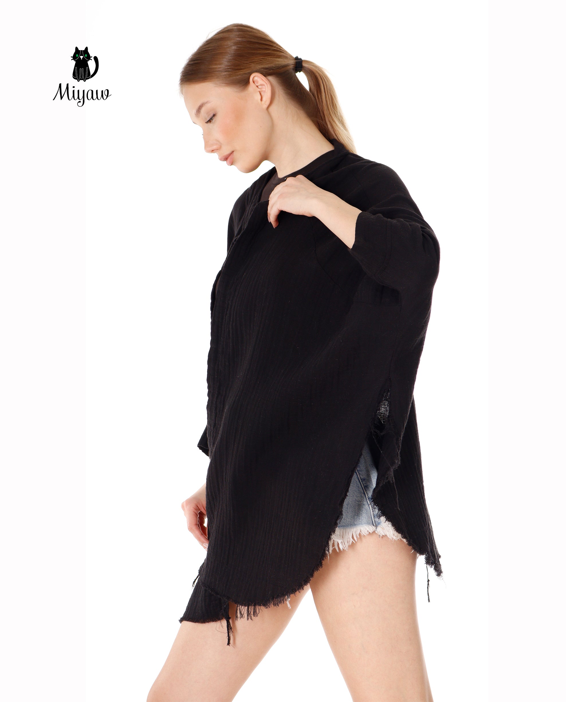 Black Moon Phase Cotton Beach Cover Up Poncho