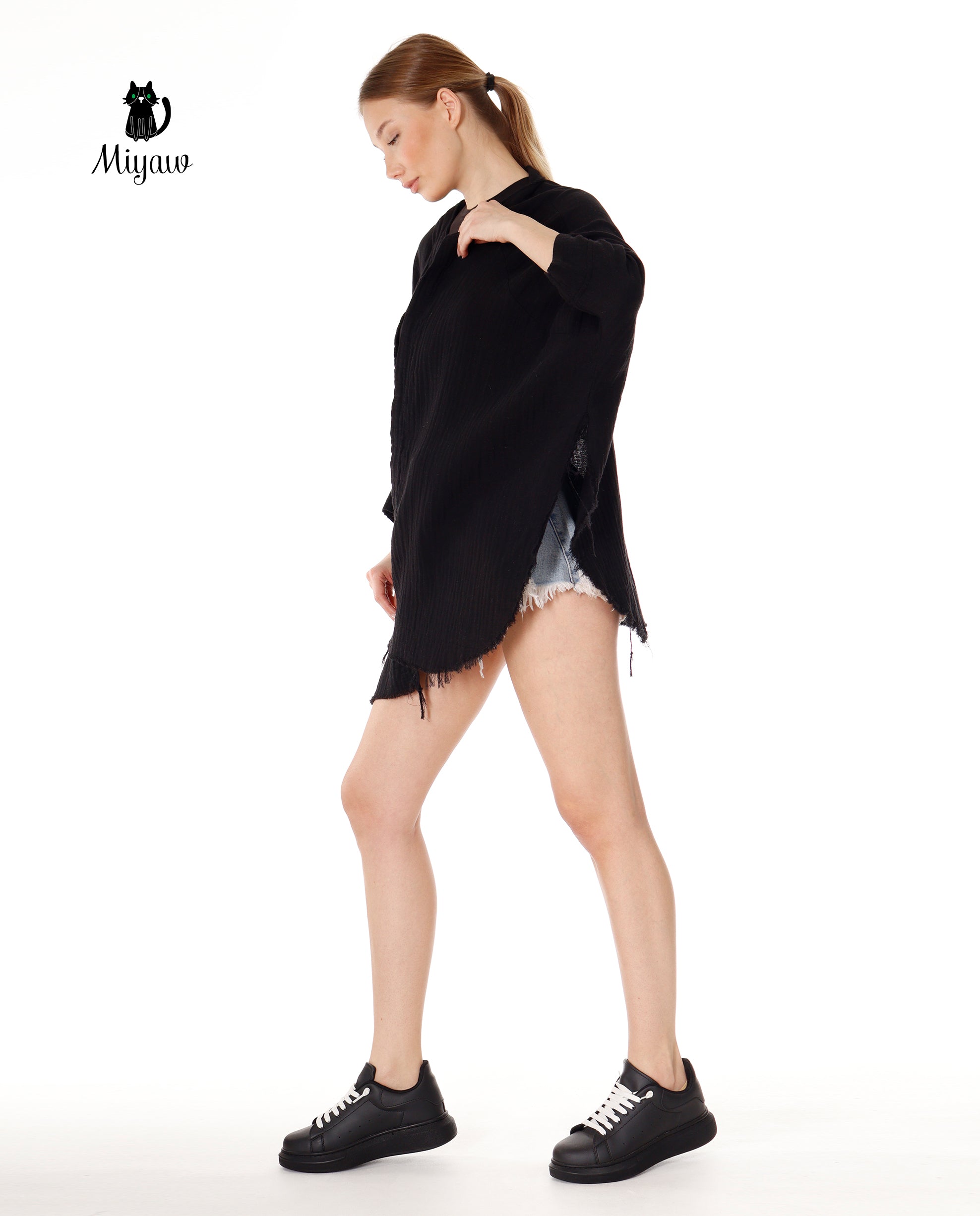 Black Moon Phase Cotton Beach Cover Up Poncho
