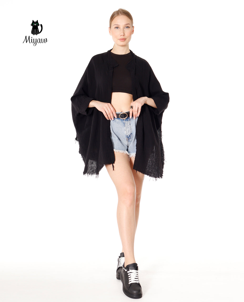 Black Moon Phase Cotton Beach Cover Up Poncho