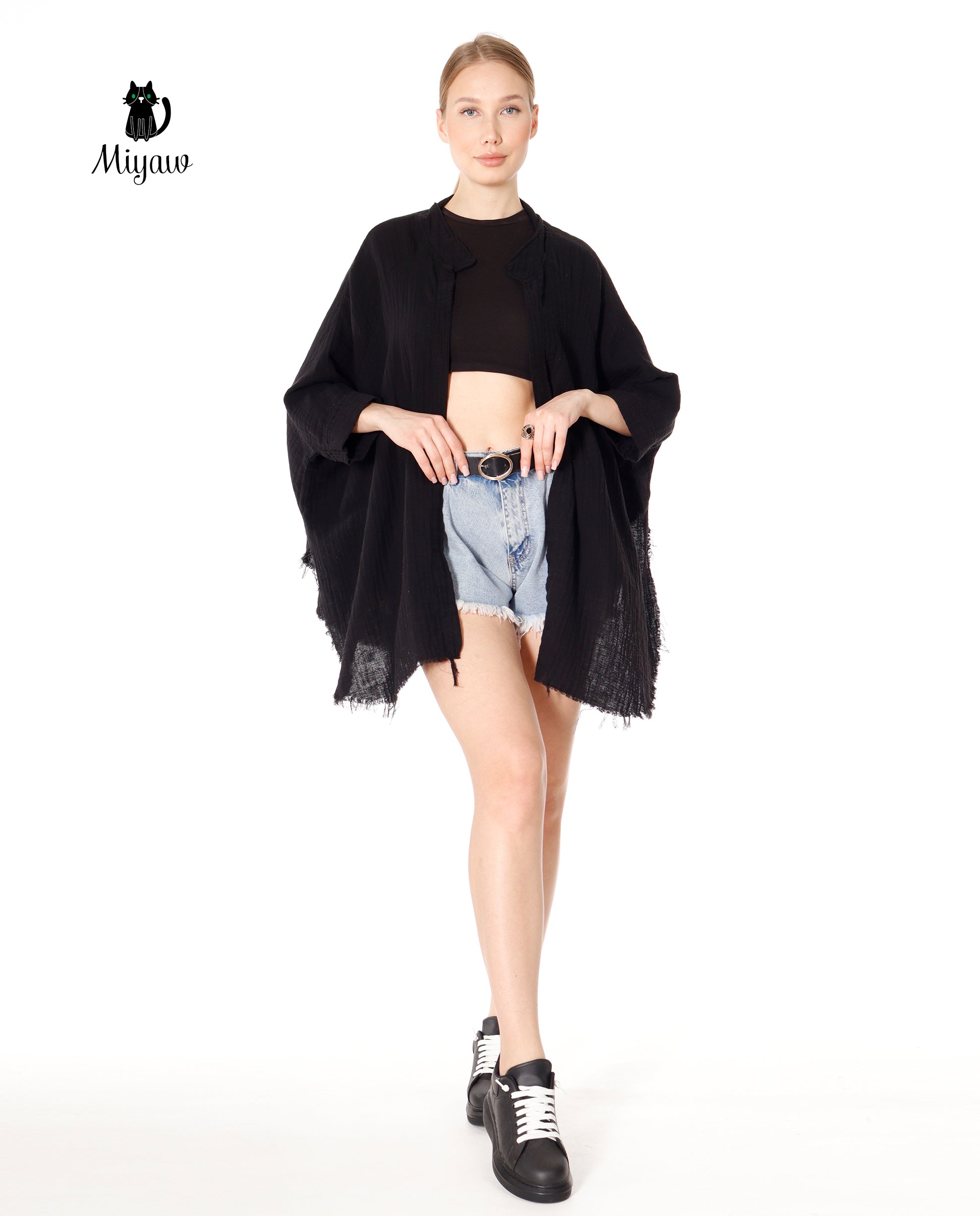 Black Moon Phase Cotton Beach Cover Up Poncho