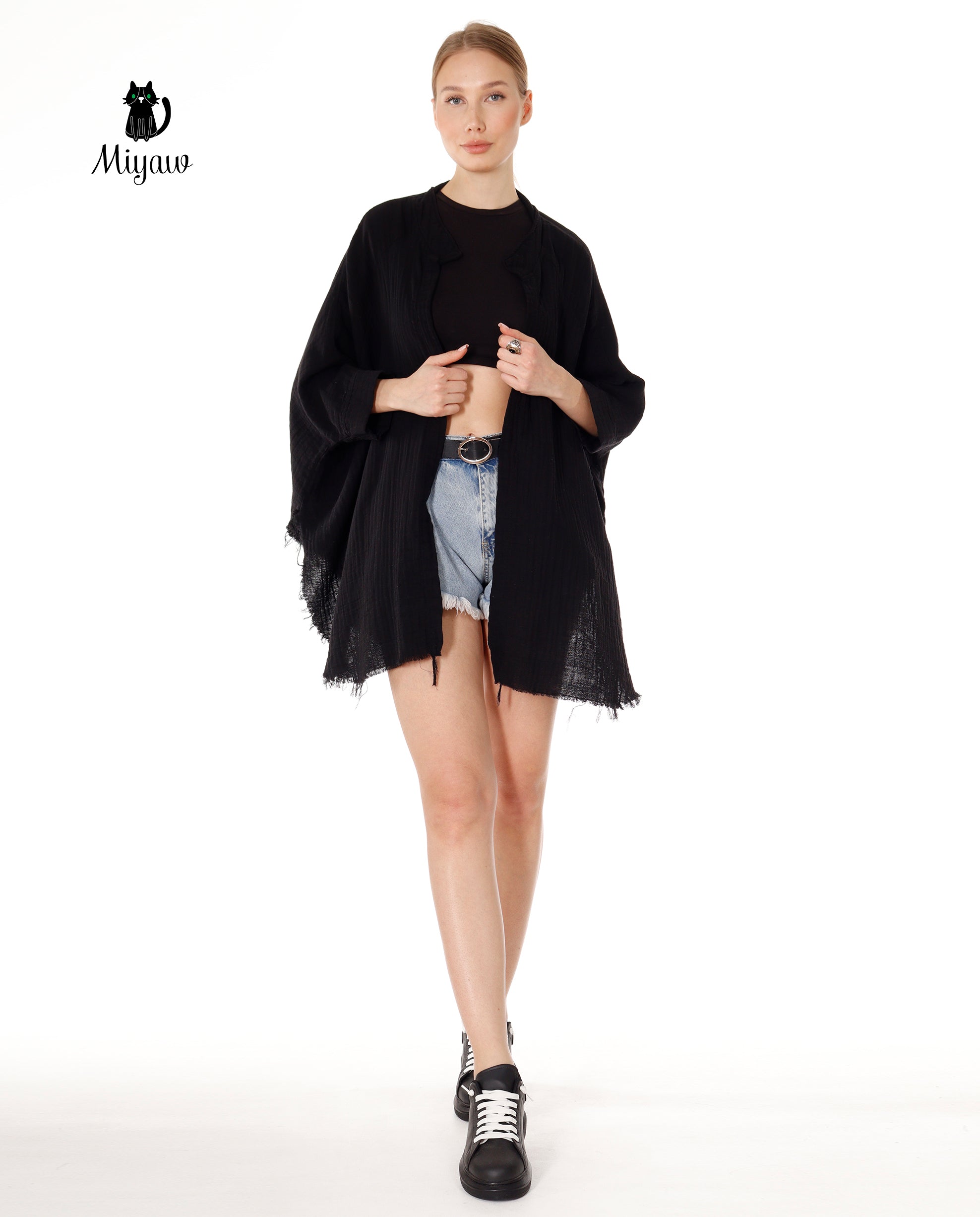 Black Moon Phase Cotton Beach Cover Up Poncho