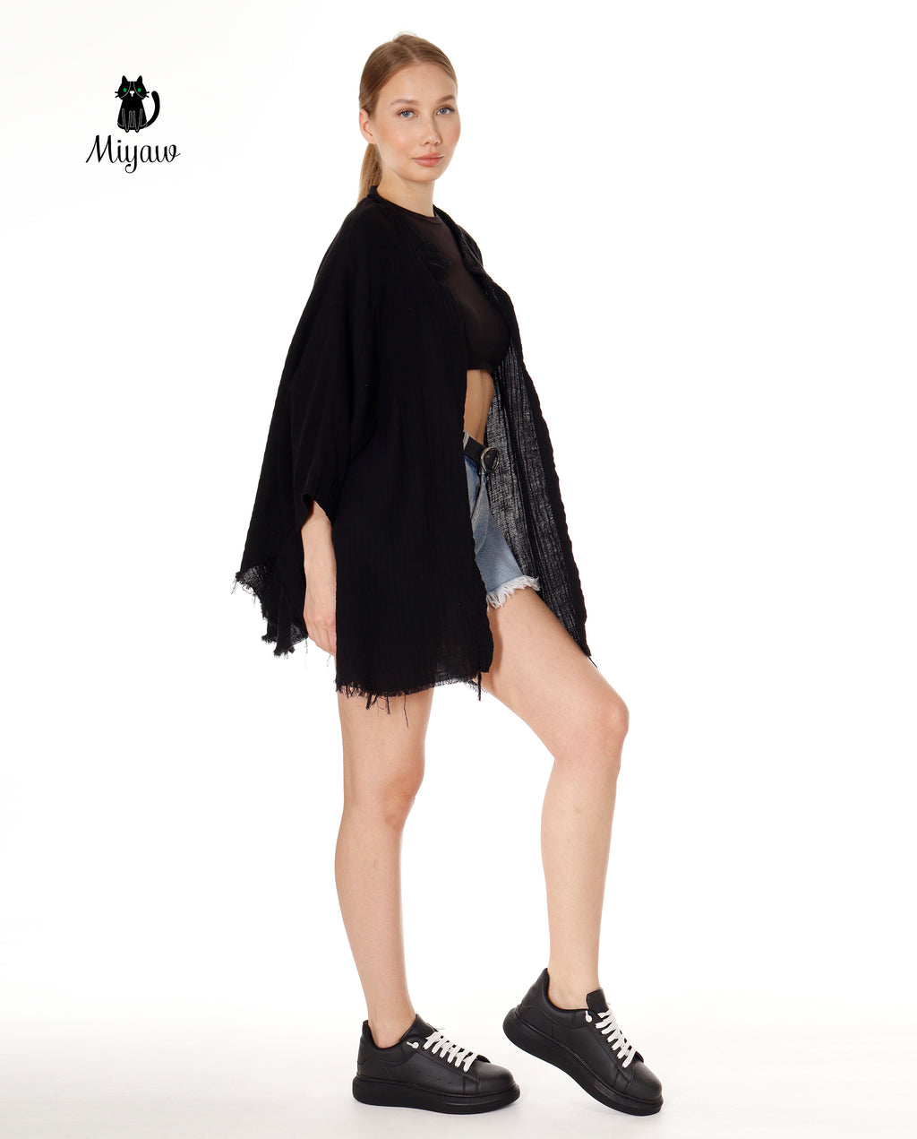 Black Moon Phase Cotton Beach Cover Up Poncho