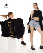 Black Moon Phase Cotton Beach Cover Up Poncho