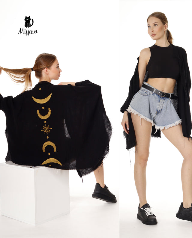 Boho Chic Cotton Beach Cover Ups, Black Women's Poncho
