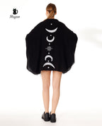 Black Silver Moon Phase Cotton Beach Cover Up Poncho
