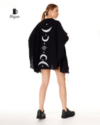 Black Silver Moon Phase Cotton Beach Cover Up Poncho