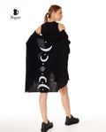 Black Silver Moon Phase Cotton Beach Cover Up Poncho