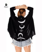 Black Silver Moon Phase Cotton Beach Cover Up Poncho