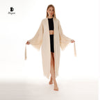 Bohemian Cotton Plain Kaftan Kimono with Fringes