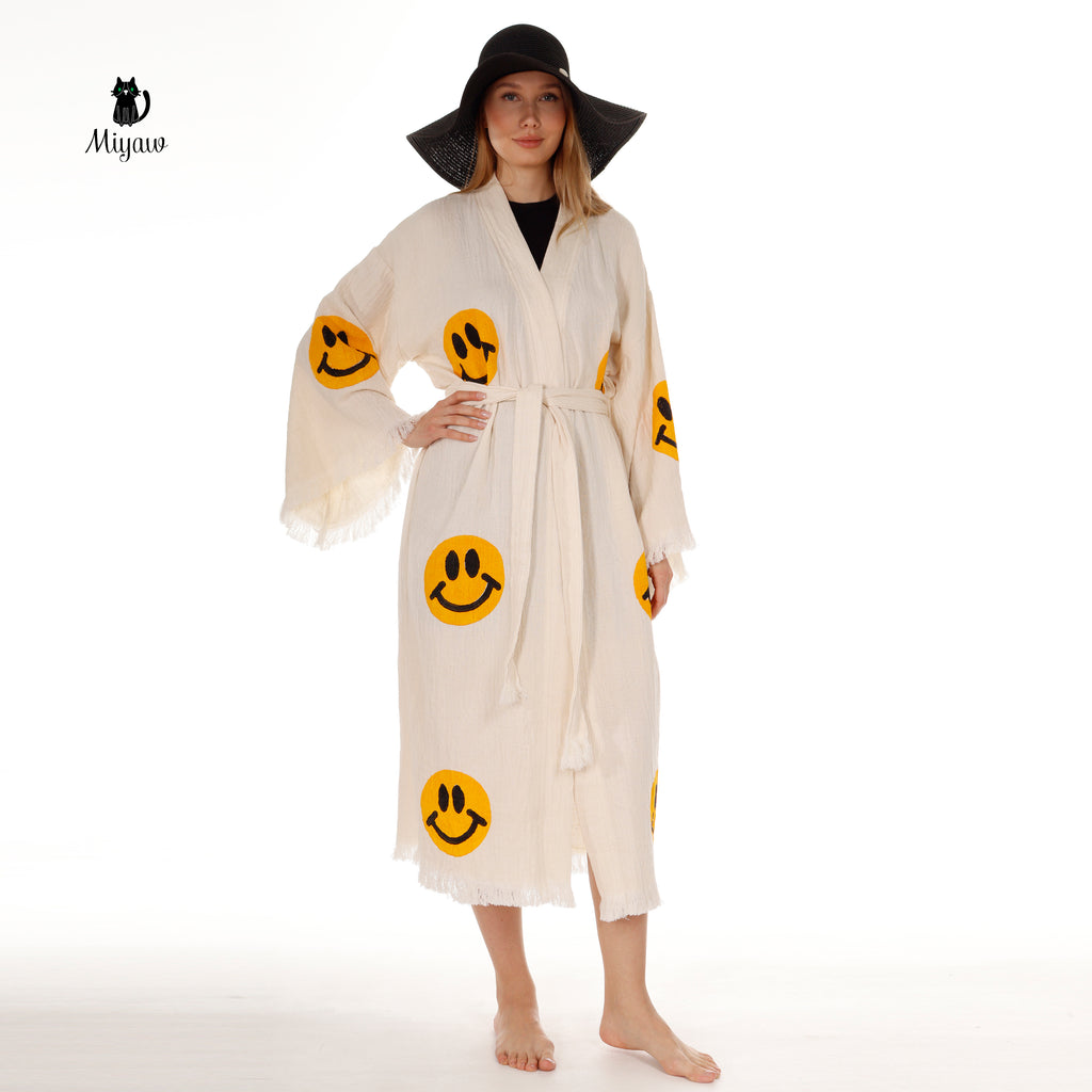 Wholesale Cotton Kimono Kaftan with Smiling Face – Boho Chic