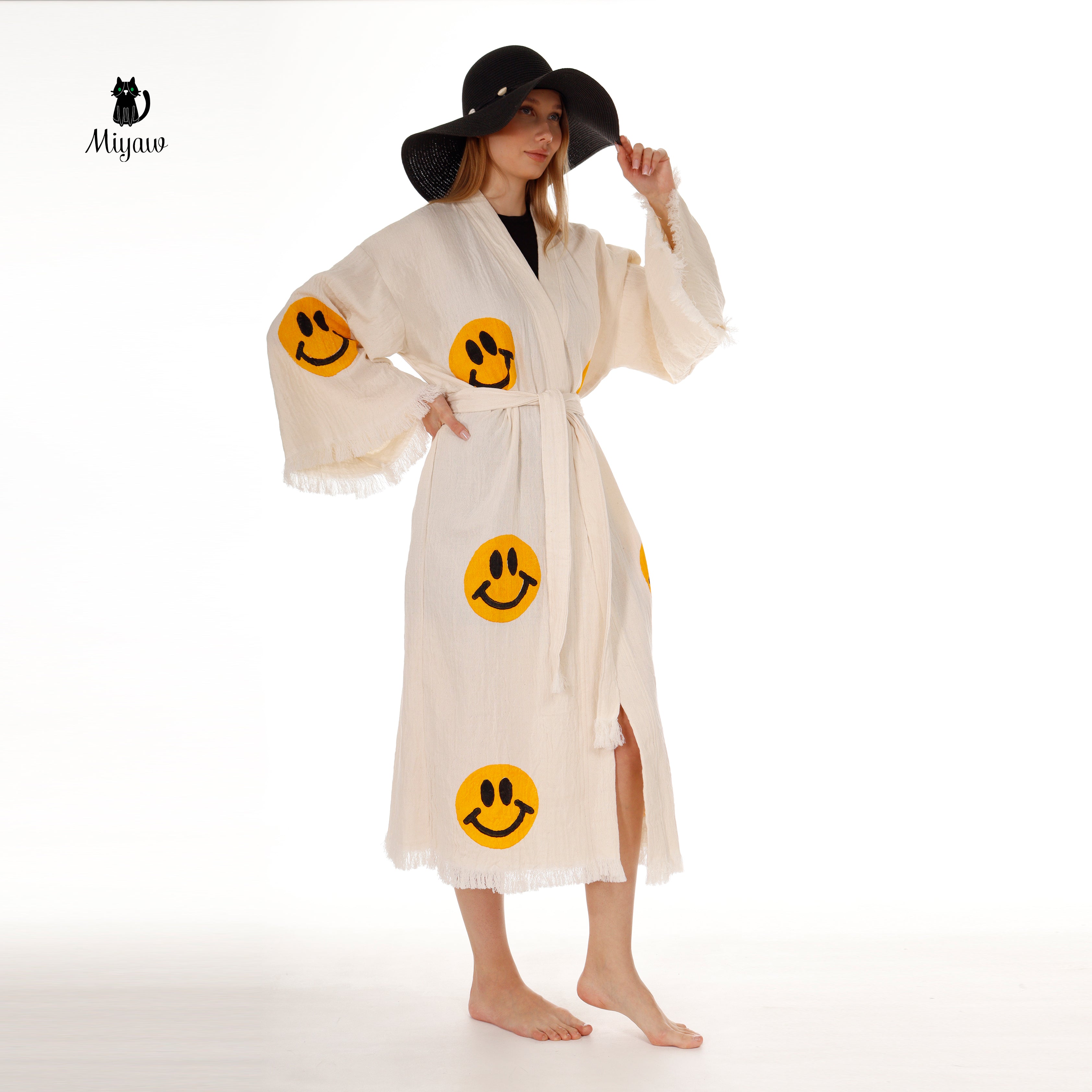 Wholesale Cotton Kimono Kaftan with Smiling Face – Boho Chic